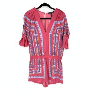 BCBGMaxAzria Women's Size XS Short Sleeve Multicolor Pink V-Neck